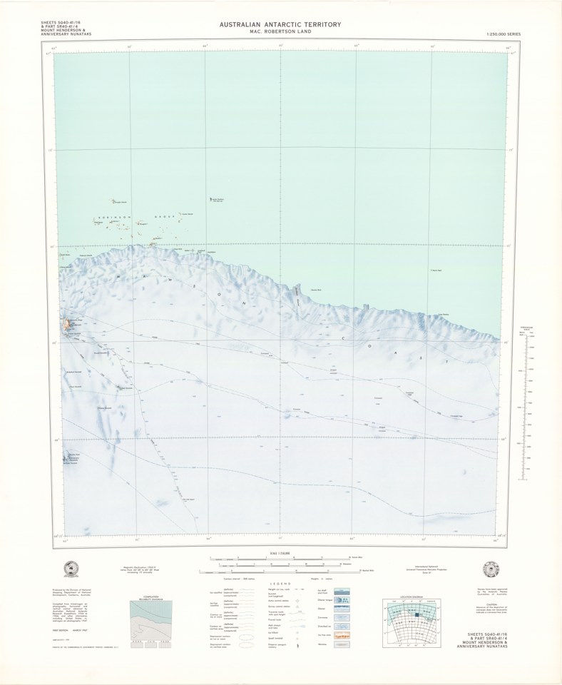 Sheets SQ 40-41/16 & Part SR 40-41/4 Mount Henderson & Anniversary Nunataks, Mac. Robertson Land, Australian Antarctic Territory [SQ 41-42/14] — actual institutional image